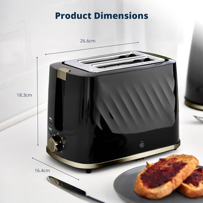 Swan Windsor Textured Kettle & 2 Slice Toaster Set (Black/Gunmetal Brass Trim)
