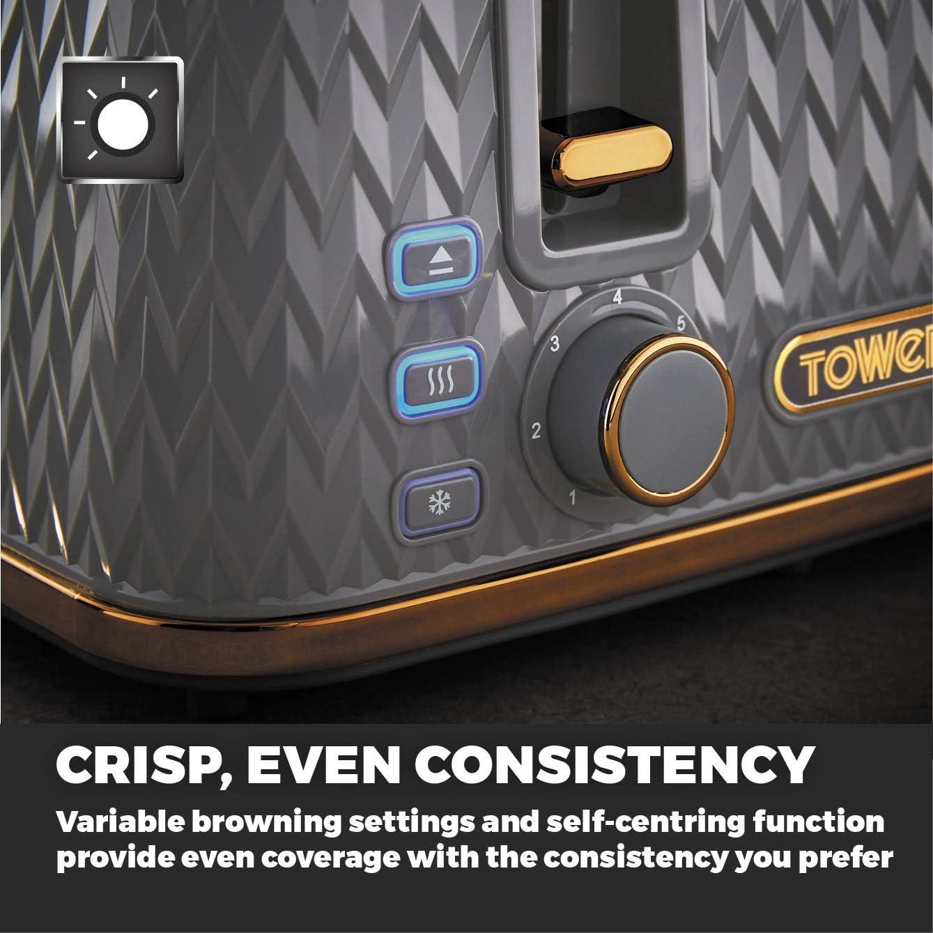 Tower Empire Kettle & 4 SIice Toaster Kitchen Set (Grey) - Vibe Home