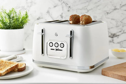 Swan Serenity White Kettle, 4 Slice Toaster, Bread Bin Canisters Kitchen Set