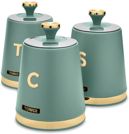 Tower Cavaletto Jade Green Canisters, Towel Pole & Mug Tree Kitchen Set