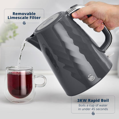 Swan Windsor Kettle, 2 Slice Toaster & Microwave Kitchen Set (Grey)