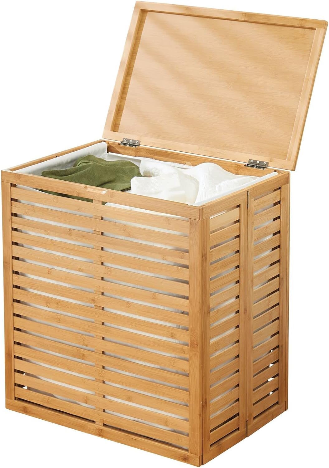 mDesign Wooden Laundry Basket with Lid for Washing Bamboo