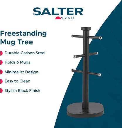 Salter Kuro Kettle, 4 Slice Toaster, Bread Bin, Canisters, Towel Pole & Mug Tree Set (Matte Black)