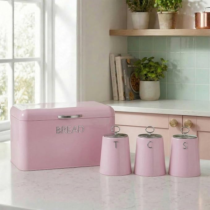 Salter Salter Retro Bread Bin & Canister Storage Kitchen Set (Pink)