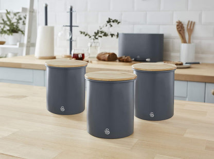 Swan Grey Canister Set Nordic Scandi Kitchen Storage Tea Coffee Sugar Canisters SWKA17513GRYN