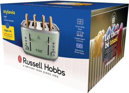 Russell Hobbs Stylevia Kettle & 4 Slice Toaster Kitchen Set (Sage Green)