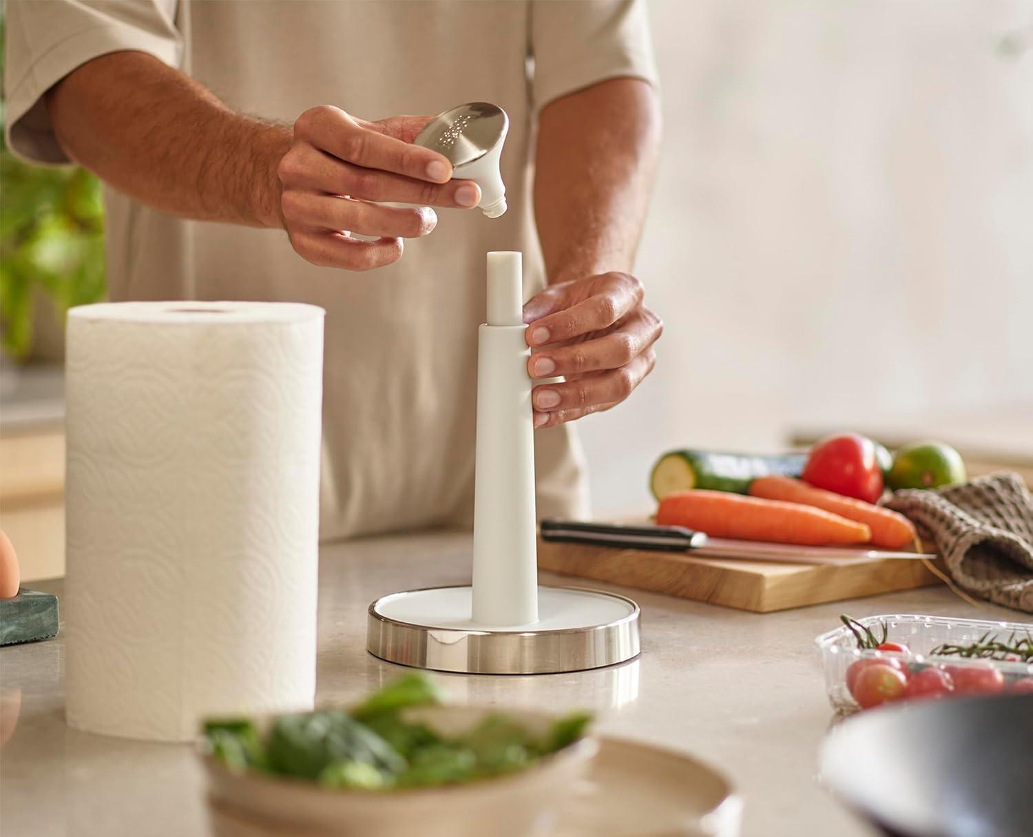 Joseph Joseph Grey Push & Tear Kitchen Roll Holder Towel Pole 851688 (Stone) - Vibe Home