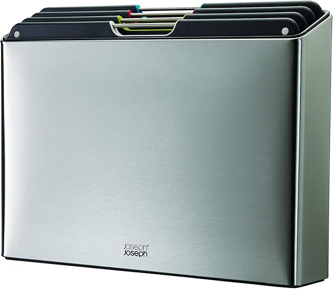 Joseph Joseph Folio 4-Piece Colour-Coded Chopping Board Set, Stainless-Steel Case, Large | 60170
