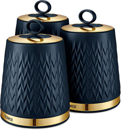 Tower Empire Canisters with Brass Accents T826091MNB (Midnight Blue)