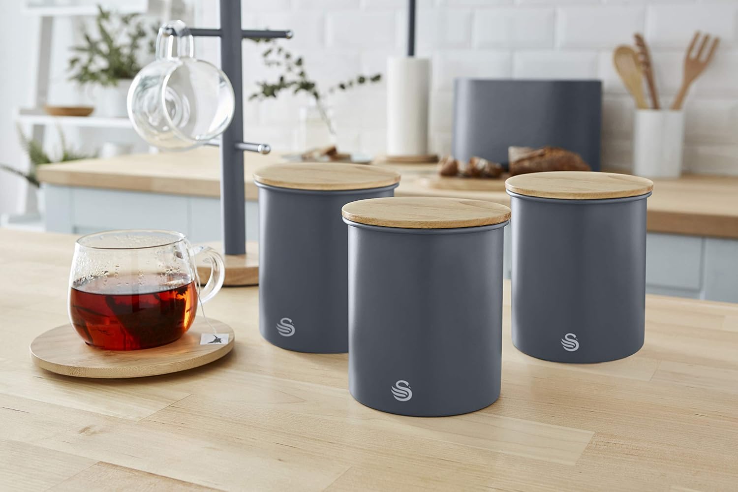 Swan Grey Canister Set Nordic Scandi Kitchen Storage Tea Coffee Sugar Canisters SWKA17513GRYN