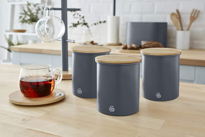 Swan Grey Canister Set Nordic Scandi Kitchen Storage Tea Coffee Sugar Canisters SWKA17513GRYN