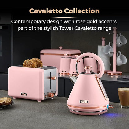 Tower Cavaletto Marshmallow Pink 8pc Kitchen Set Kettle Toaster Breadbin