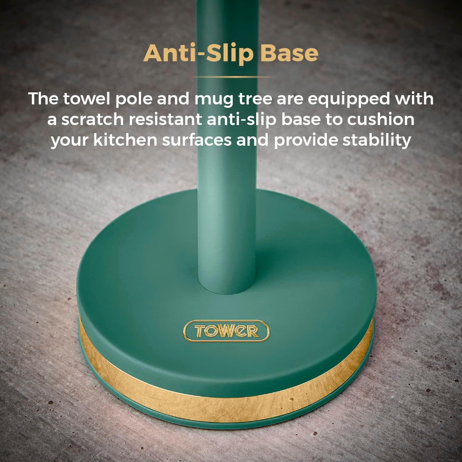 Teal anti-slip base for the towel pole and mug tree, with gold rim