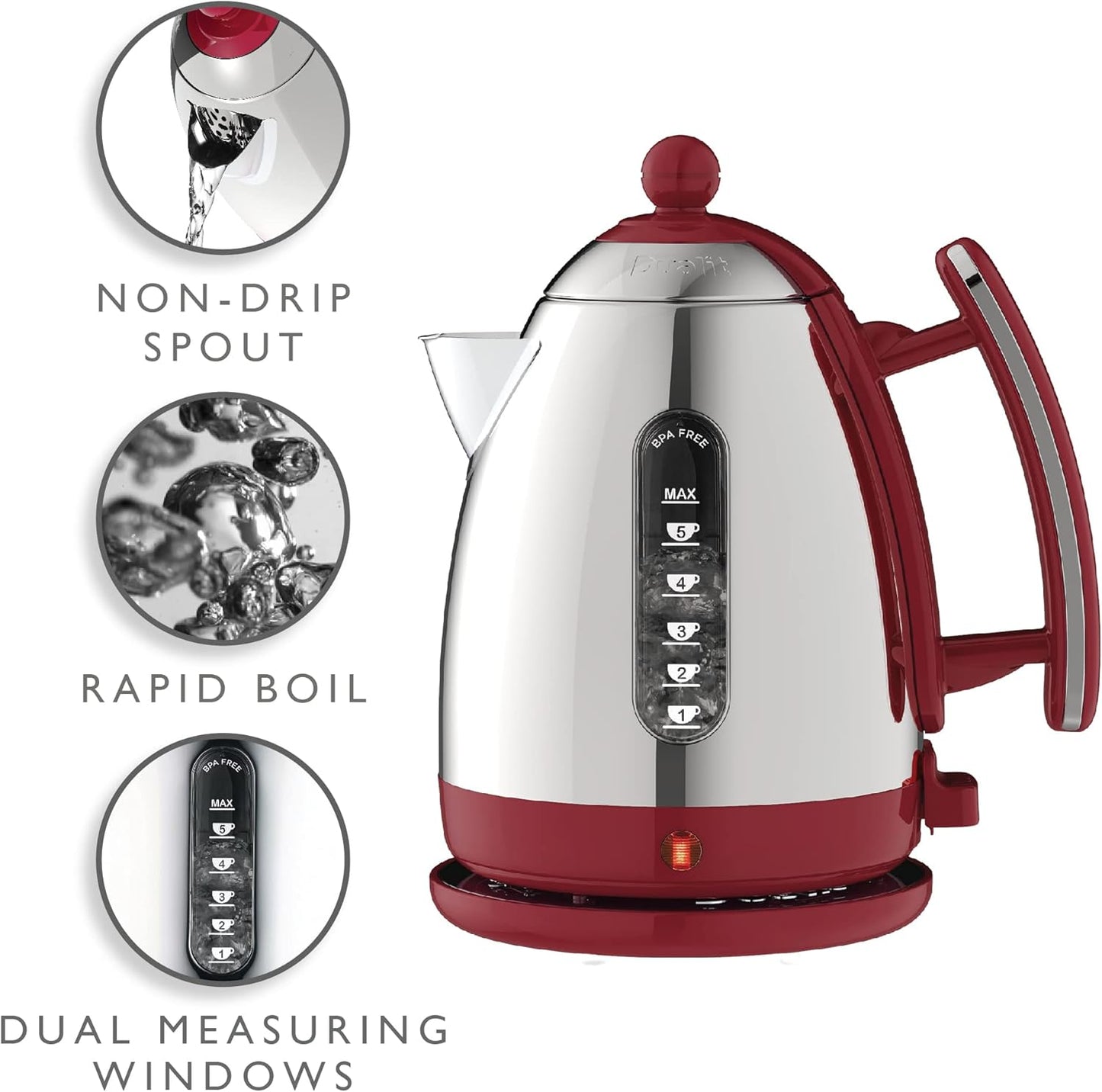 Dualit Lite Kettle with Fast Boiling Technology 72001 (Red Trim)