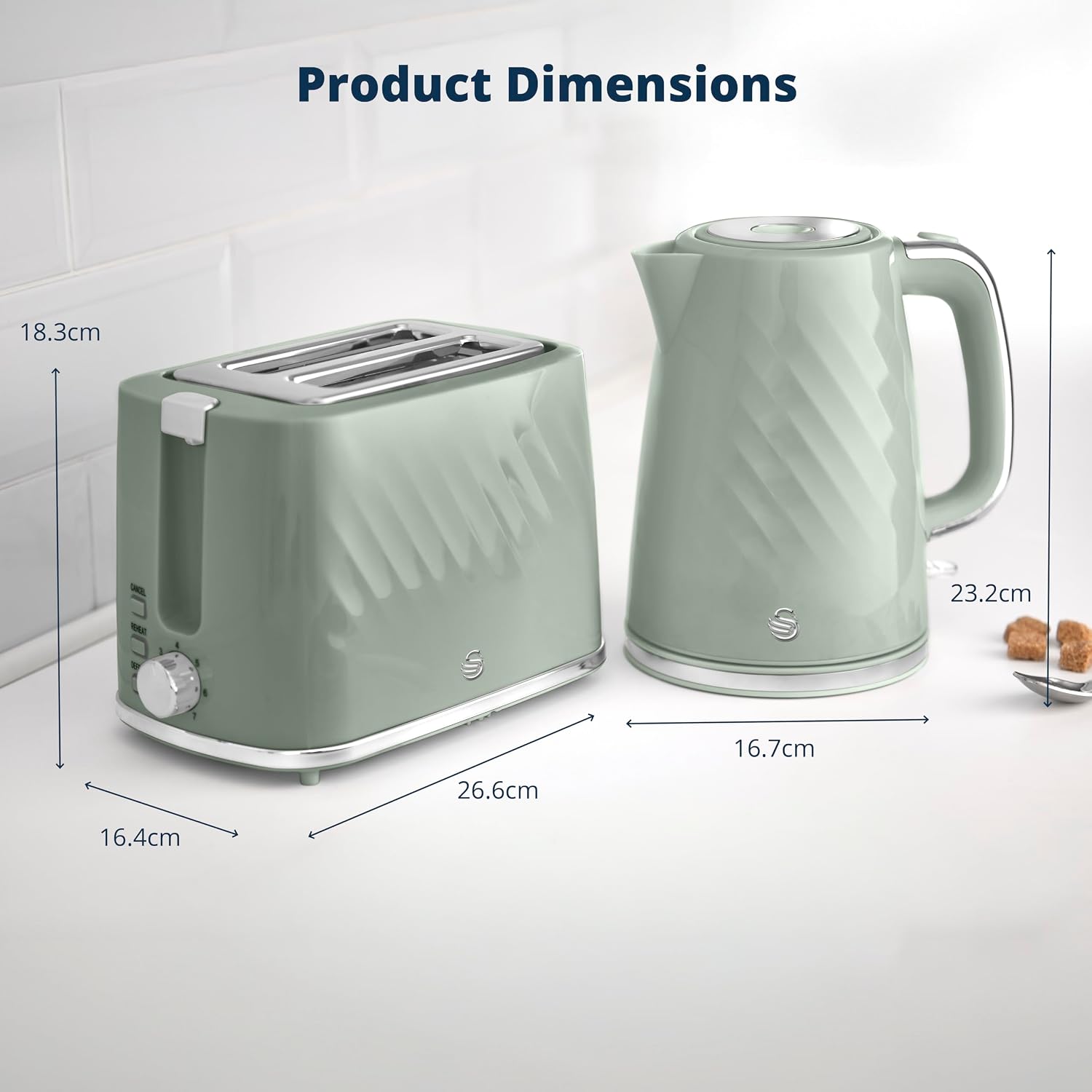 Swan Windsor Breakfast Essentials Bundle Kettle and Toaster Sage EEJB429
