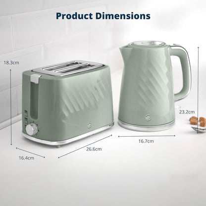 Swan Windsor Breakfast Essentials Bundle Kettle and Toaster Sage EEJB429