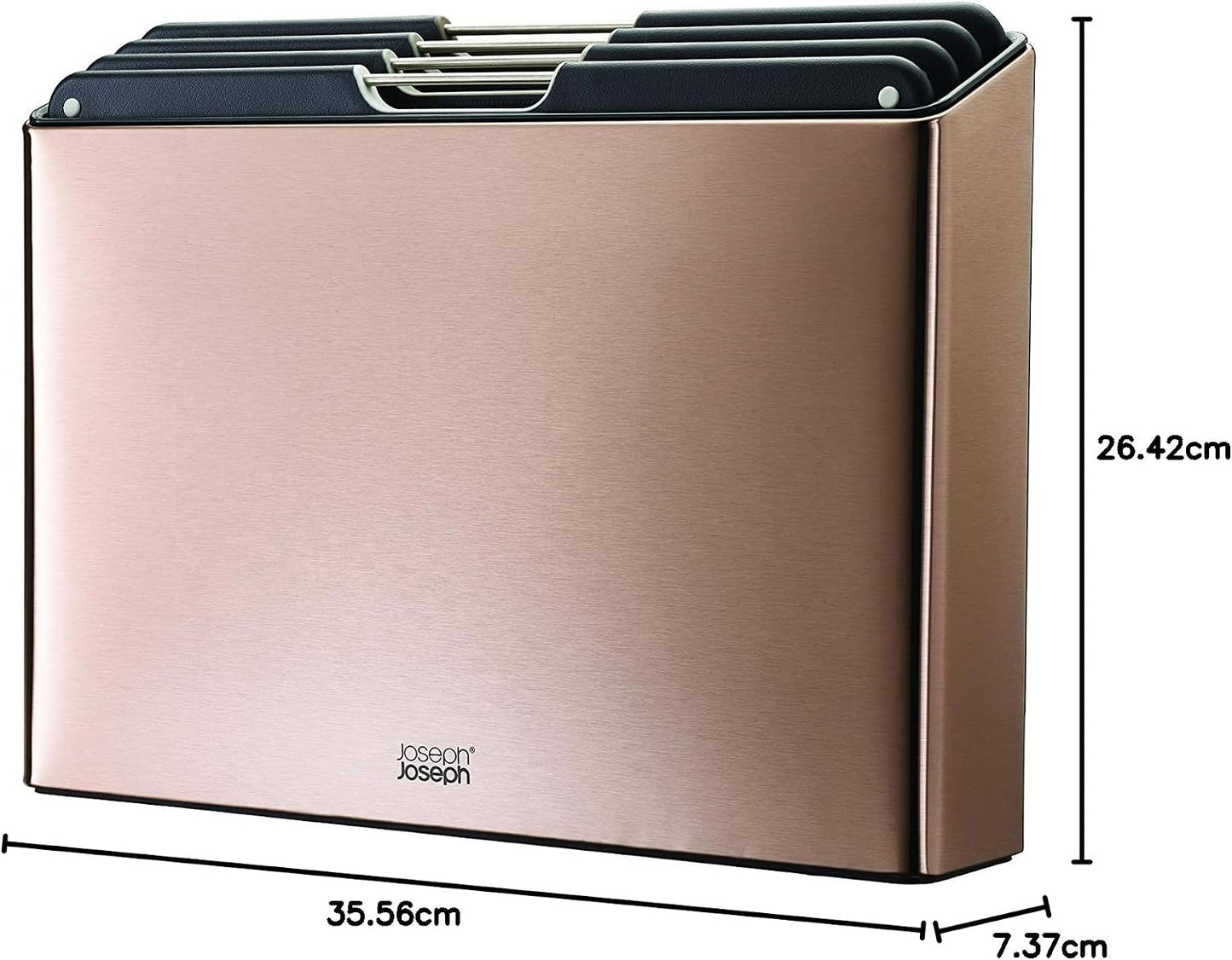 Joseph Joseph Folio 4-Piece Colour-Coded Chopping Board Set, Steel Slimline Case, Large, Rose Gold | 60172