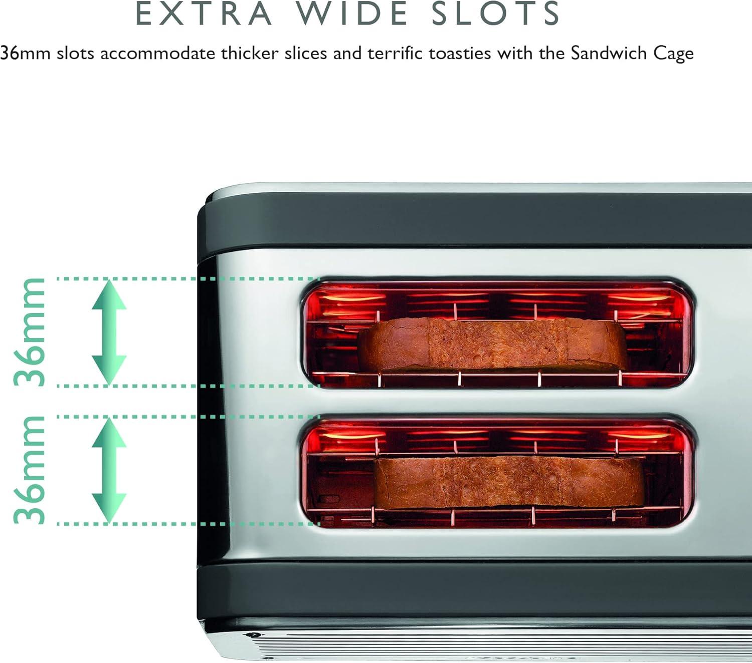 Dualit Architect toaster with extra-wide slots showing two toasting chambers