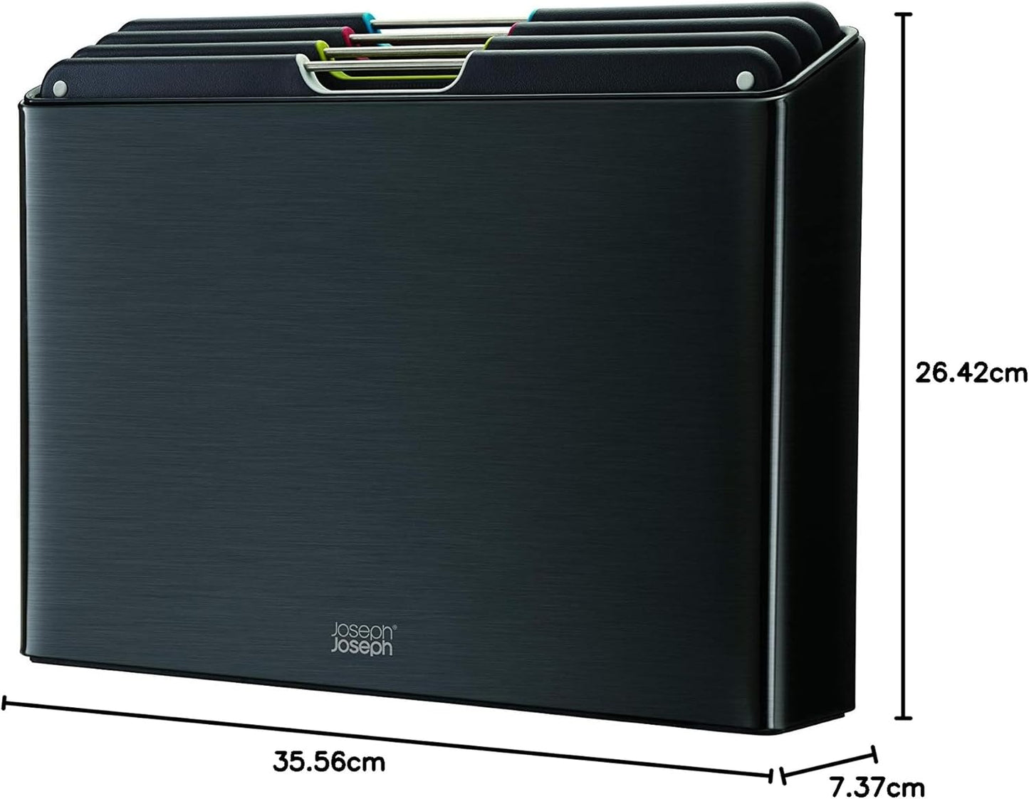 Joseph Joseph Folio 4-Piece Colour-Coded Chopping Board Set, Steel Slimline Case, Large, Carbon Black