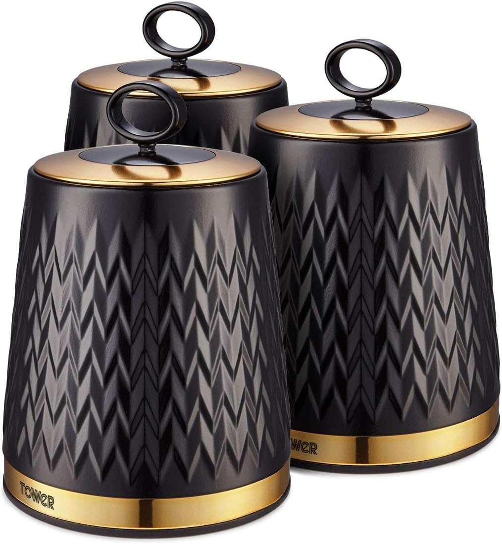 Tower Empire Canisters Set Tea Coffee Sugar Jars T826091BLK (Black)