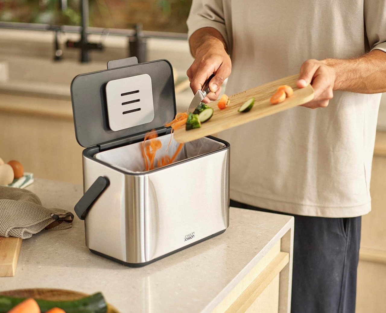 Joseph Joseph Collect 4 Stainless Steel Food Waste Caddy with Odour Filter 30145 - Vibe Home