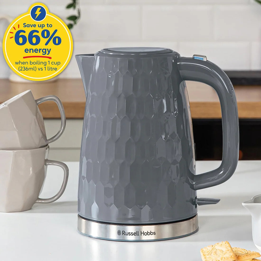 Russell Hobbs Honeycomb Kettle & 2 Slice Toaster Kitchen Set (Grey)