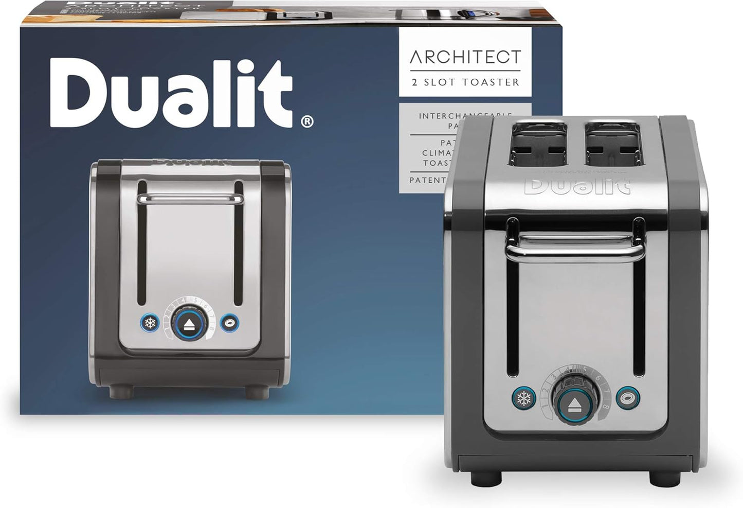 Dualit Architect 2 Slice Toaster Stainless Steel 26526 (Grey Trim)