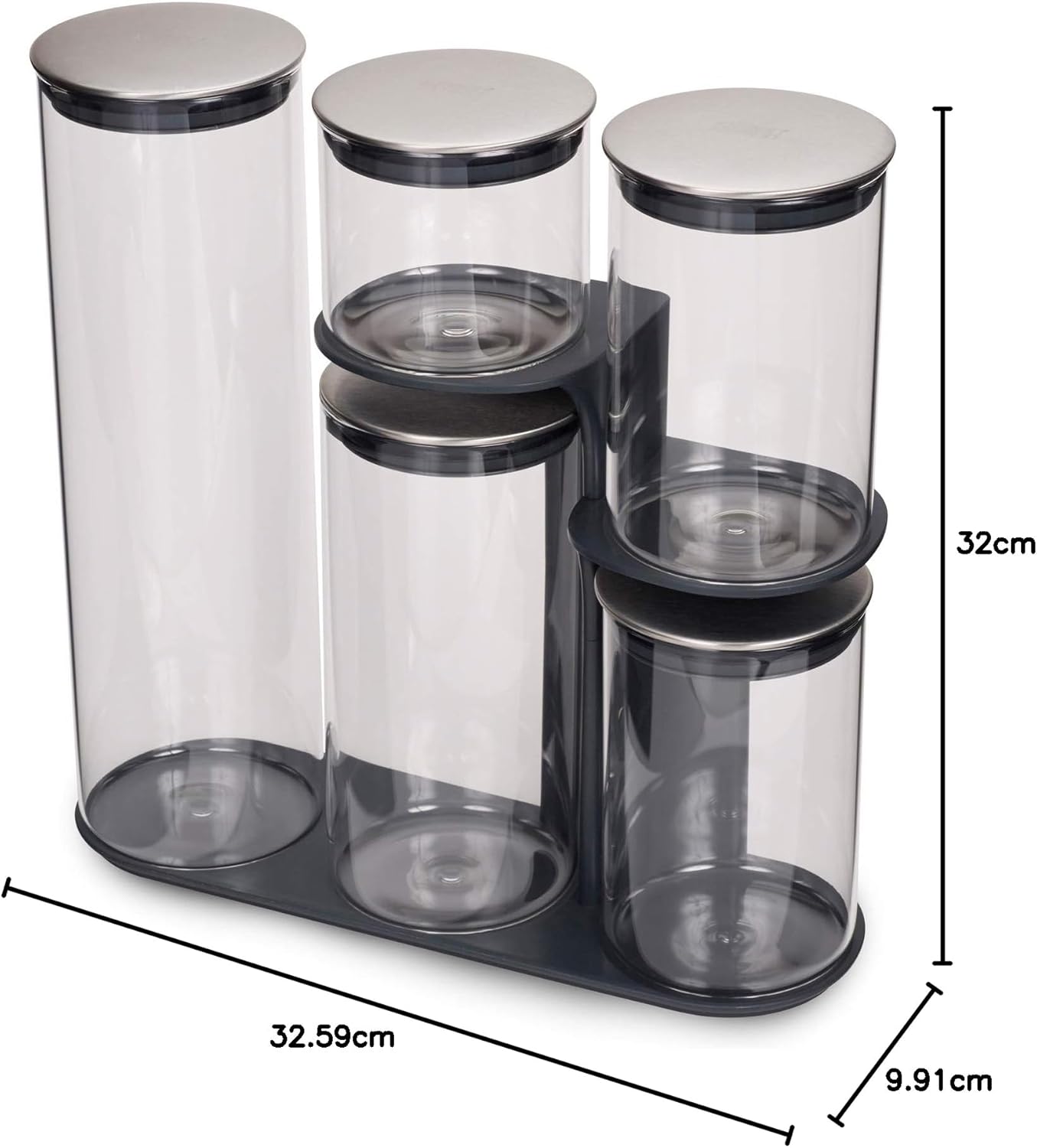 Joseph Joseph Podium 5-piece Glass Airtight Food Storage Jar Container Set (Black)