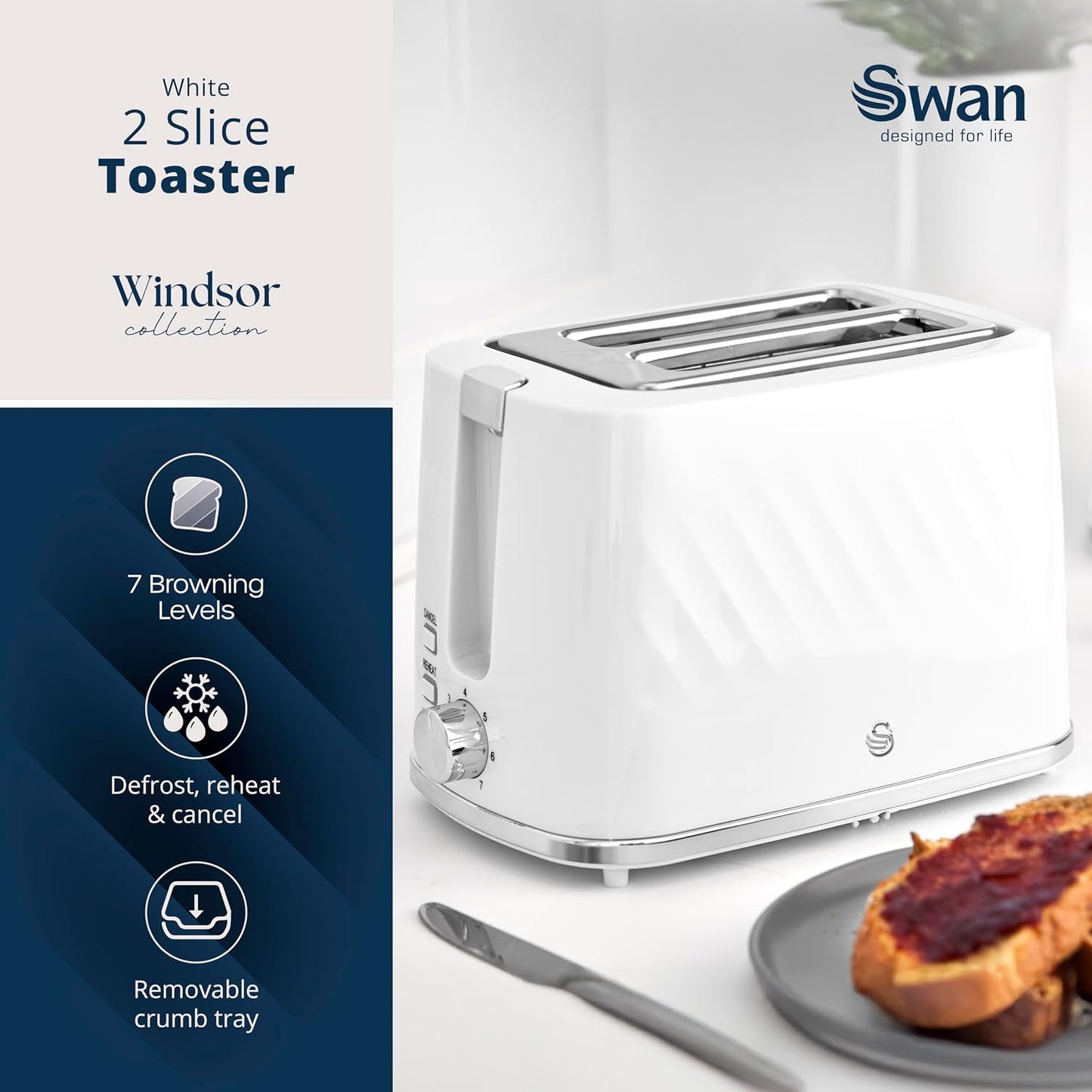 Swan Windsor Kettle, 2 Slice Toaster & Microwave Kitchen Set (White)