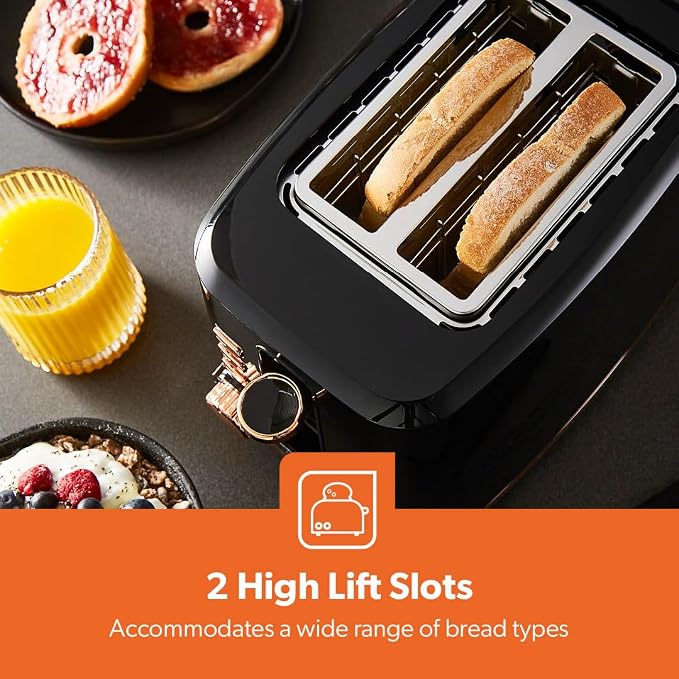 GEEPAS Aurora 2 Slice Toaster 870W GBT36568UK-BK (Black & Rose Gold)