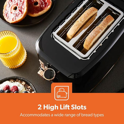 GEEPAS Aurora 2 Slice Toaster 870W GBT36568UK-BK (Black & Rose Gold)