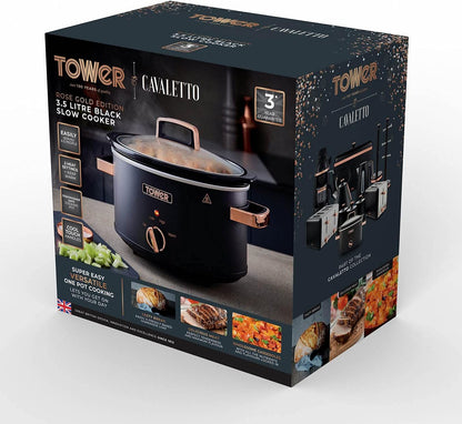 Tower Cavaletto 3.5 Litre Slow Cooker with Modern Stylish Accents T16042BLK (Black)