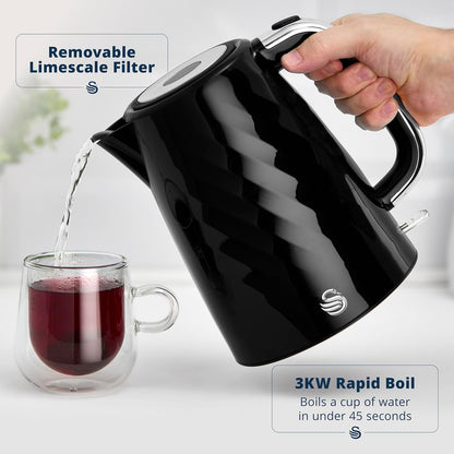 Swan Windsor Kettle, 2 Slice Toaster & Microwave Kitchen Set (Black)