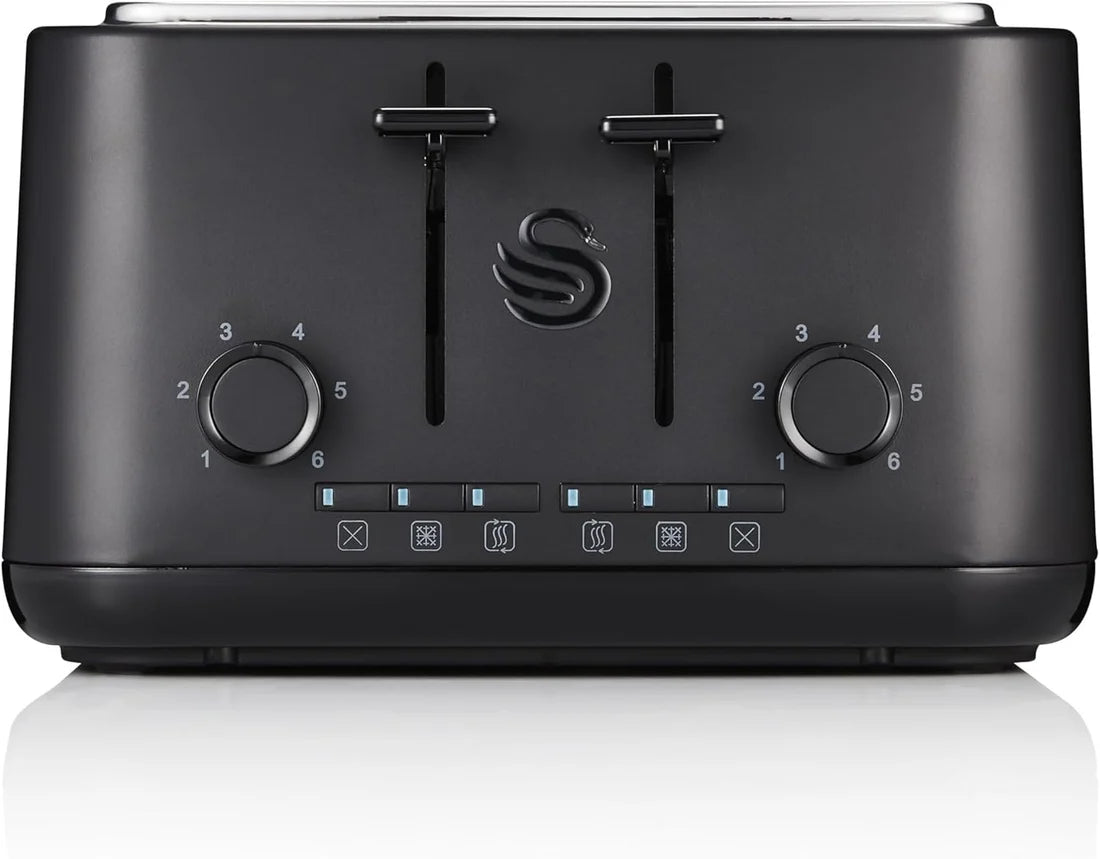 Swan Stealth Kettle, 4 Slice Toaster, Bread Bin & Canisters Kitchen Set (Black)