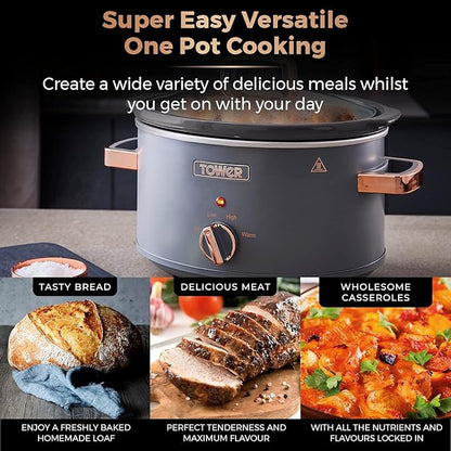 Tower Cavaletto 3.5 Litre Slow Cooker with Modern Stylish Accents T16042GRY (Grey)