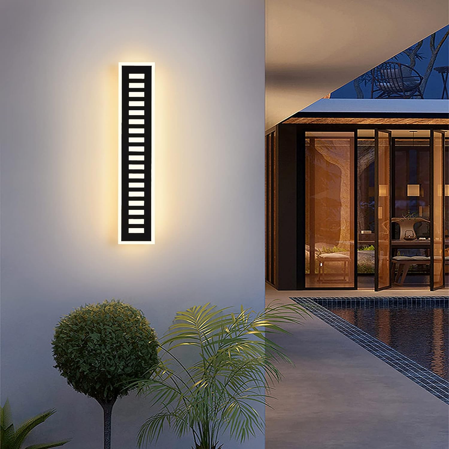 Modern Outdoor Wall Light 60cm LED Black Long Rectangle