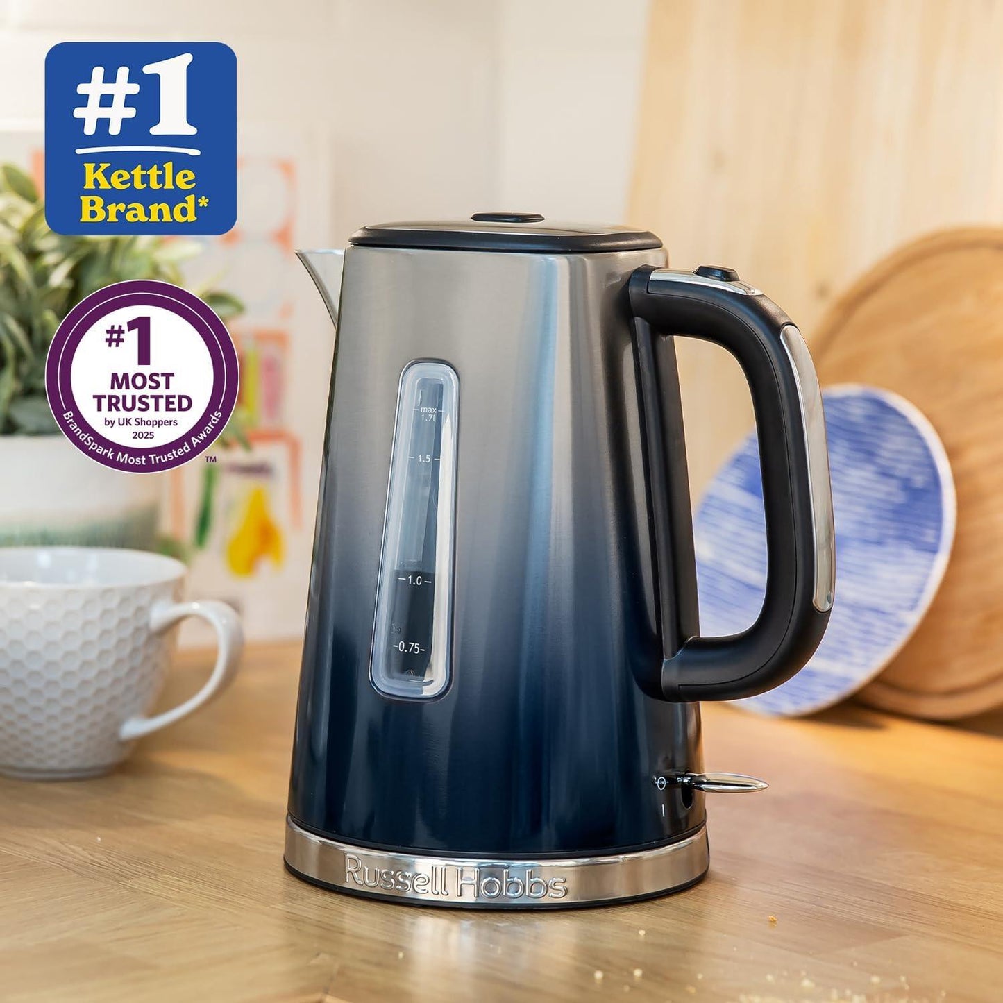 Russell Hobbs Eclipse Jug Kettle & 4 Slice Toaster Kitchen Set (Midnight Blue) - Vibe Home