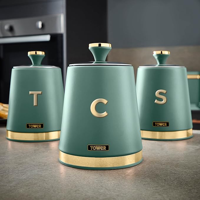 Tower Cavaletto Jade Green 5pc Kitchen Set Pyramid Kettle 4 Slice Toaster Canisters