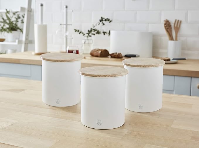 Swan Nordic Bread Bin & Canisters Kitchen Set Metal (White)