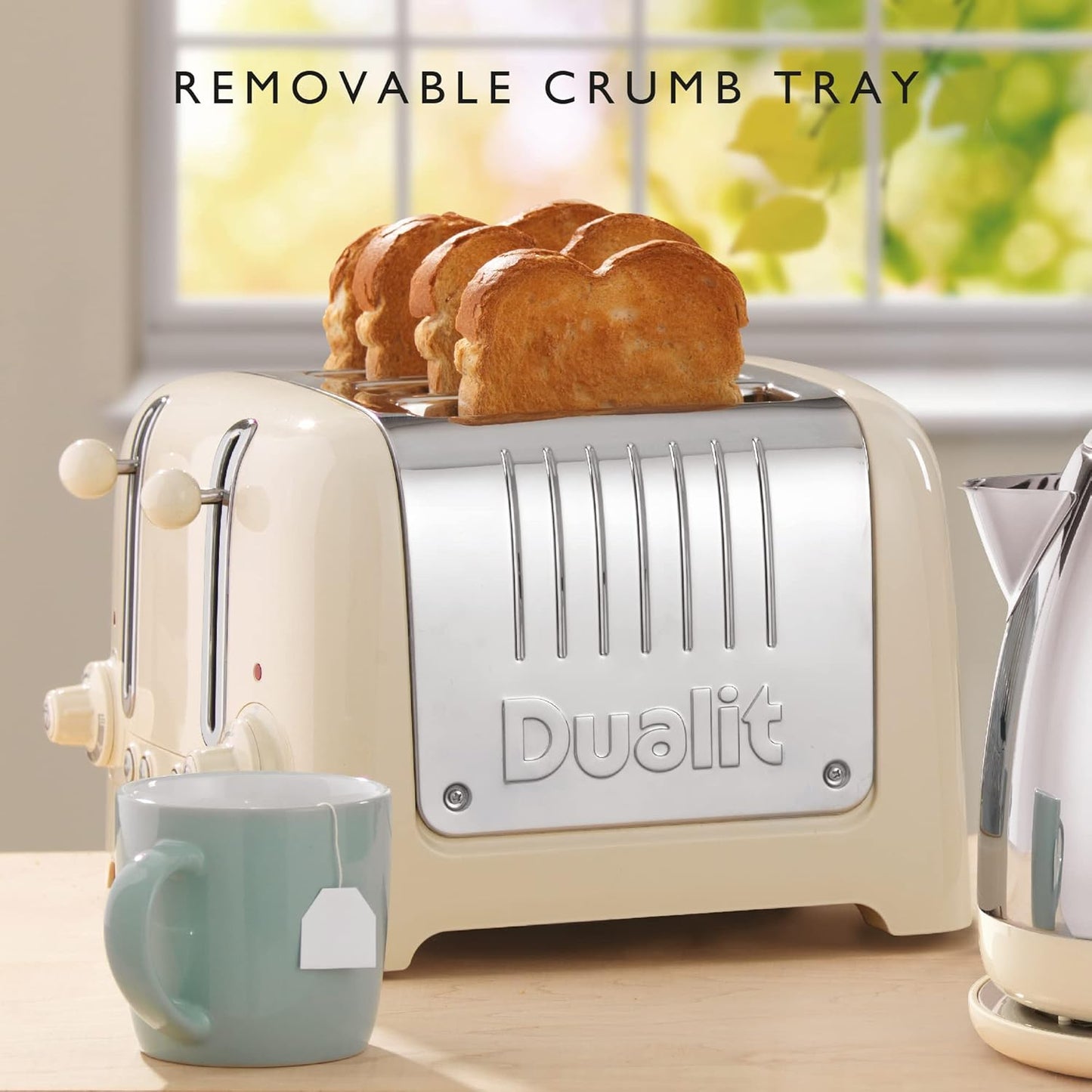 Dualit Lite Kettle & 4 Slice Toaster Kitchen Breakfast Set (Canvas White Trim)