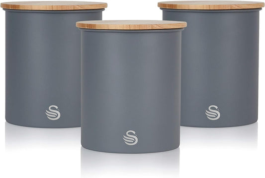 Swan Grey Canister Set Nordic Scandi Kitchen Storage Tea Coffee Sugar Canisters SWKA17513GRYN