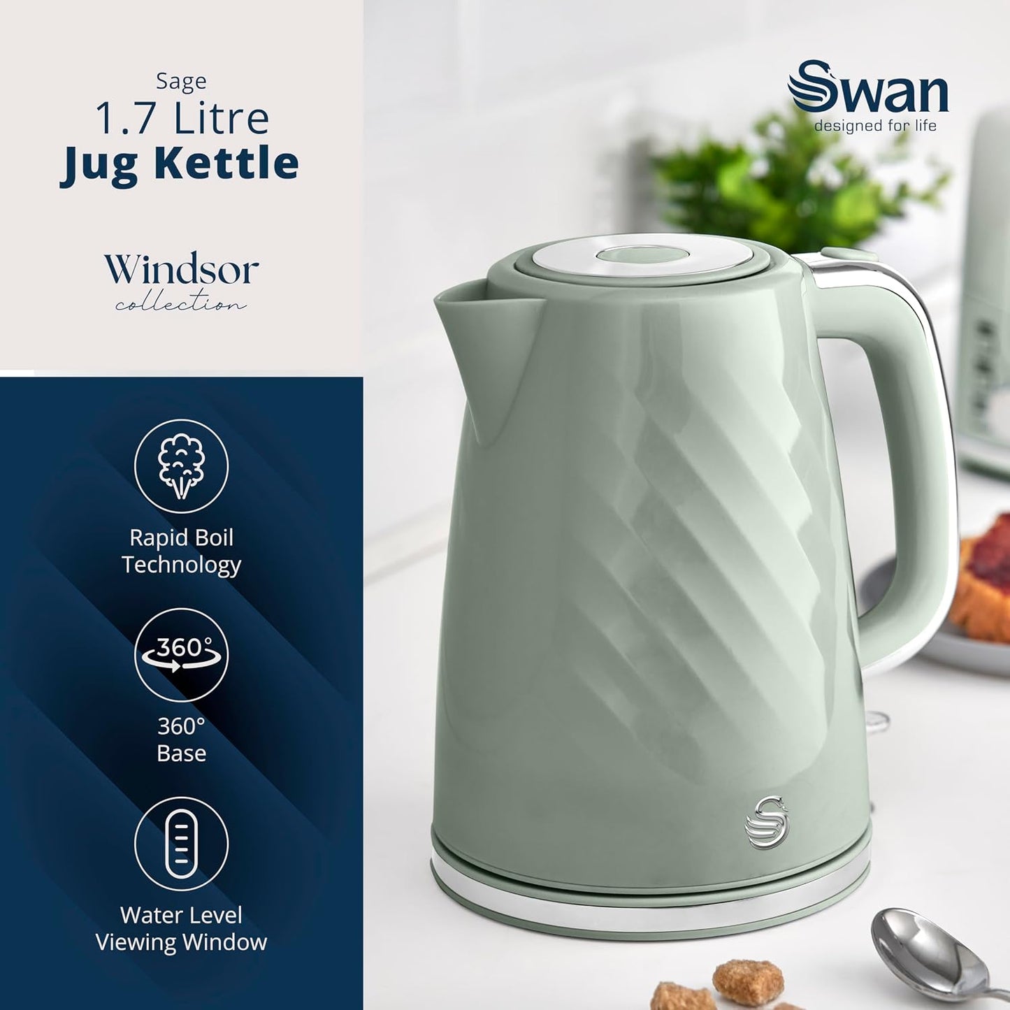 Swan Windsor 1.7L Jug Kettle SK14611SGE (Sage Green)