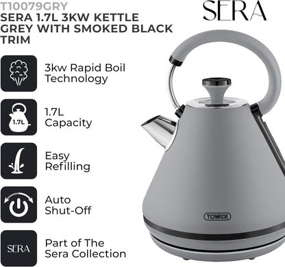 Tower Sera Kettle, Toaster, Canisters & Bread Bin Kitchen Set (Grey)