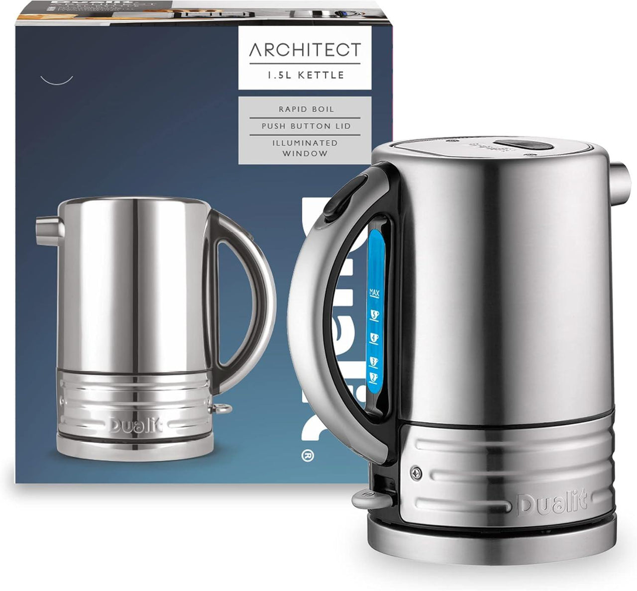 Stainless steel Architect jug kettle with black handle and push-button lid
