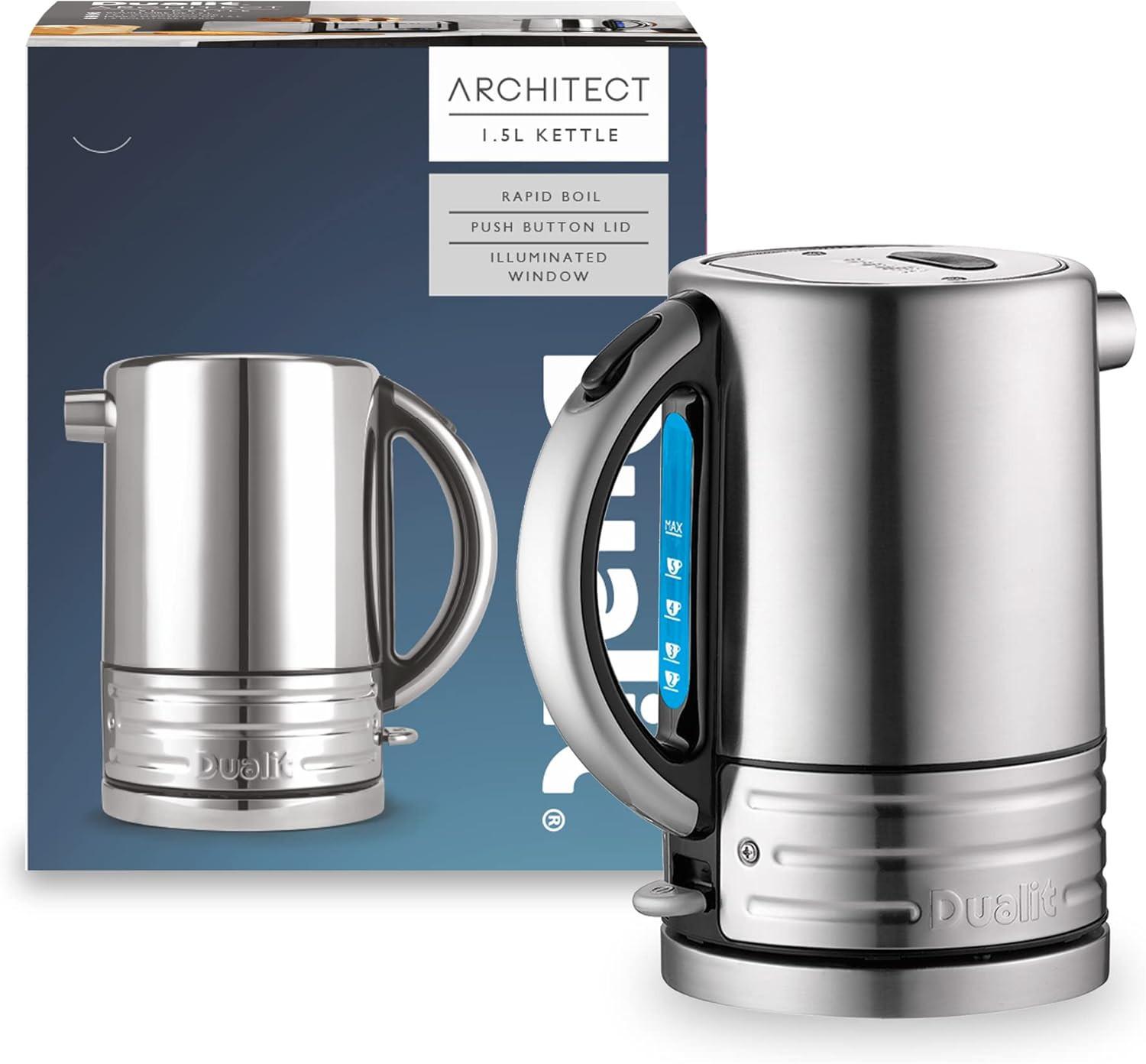 Stainless steel Architect jug kettle with black handle and push-button lid