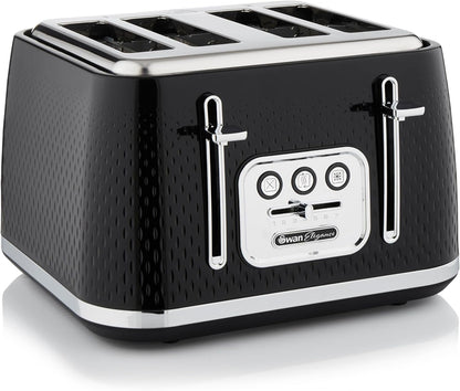 Swan Elegance Kettle & 4 Slice Toaster Matching Kitchen Set (Black)