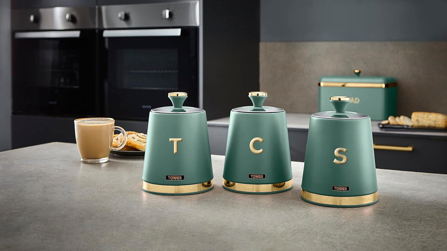 Tower Cavaletto Jade Green Canisters, Towel Pole & Mug Tree Kitchen Set