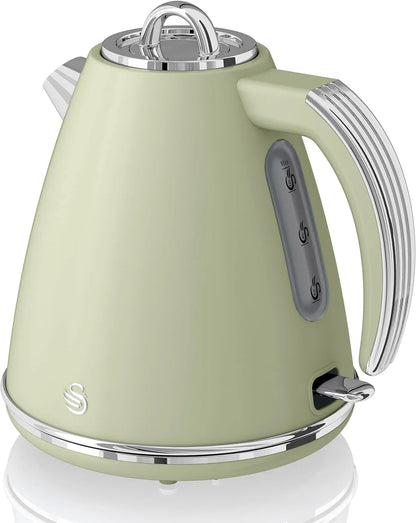 Swan Kettle, 4 Slice Toaster, Canisters, Mug Tree Kitchen Set - Green