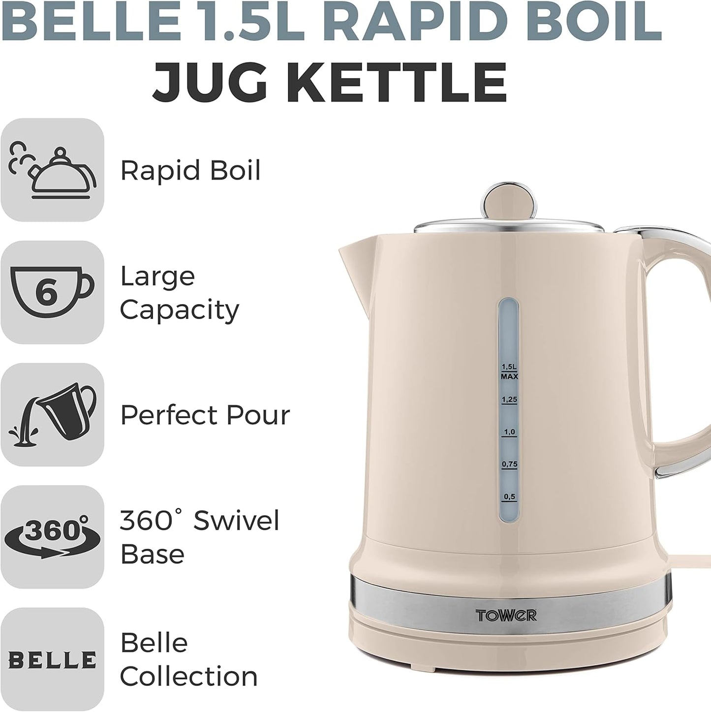 Tower Belle Cream Kettle Rapid Boil Chantilly Beige T10049CHA