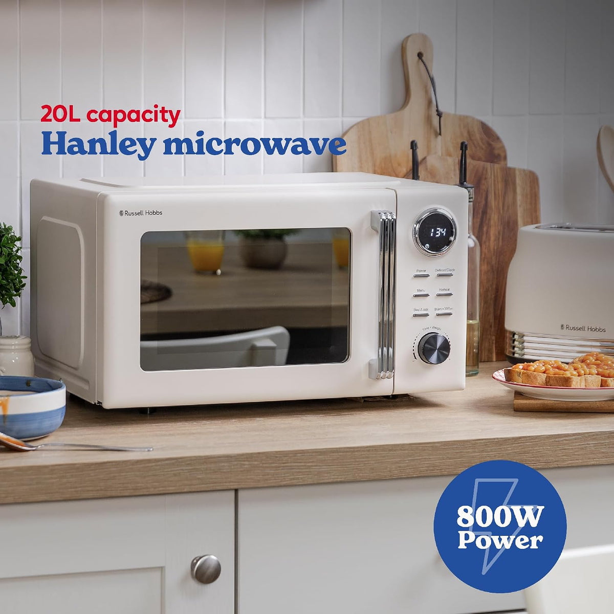 Russell Hobbs Hanley 20L 800W Digital Microwave RHMD838JW (Jasmine White)